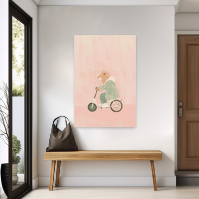 Stylish Lion Scooter Ride Modern Playful Whimsical Lion Wall Art Print 1 Piece Wrapped Canvas Wall Art