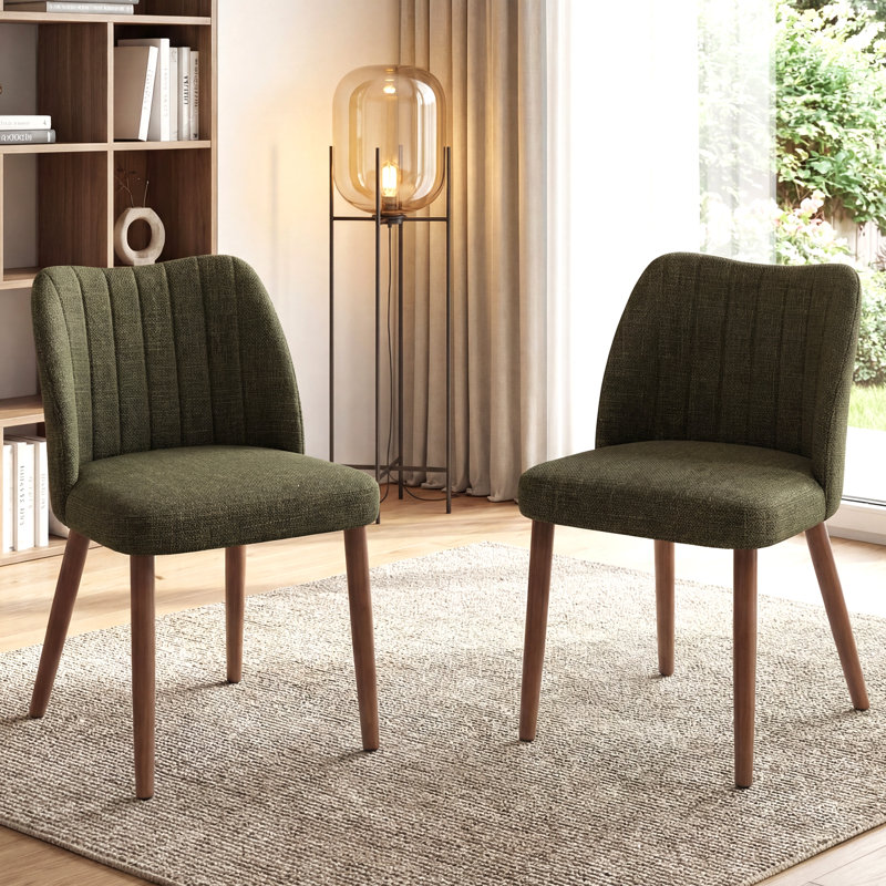 46.5cm H Fabric Upholstered Back Side Chair Solid Wood Dining Chair, Green