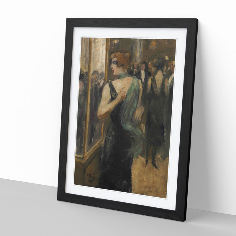 Dame in Black by Lesser Ury - Picture Frame Painting, Black Framed, 48cm H x 36cm W x 2cm D