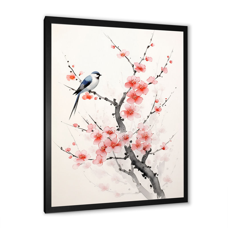 «Asian Art Sumi Bird Serenity IX», reproduction sur toile, Cadre photo noir, H 20 po x l 12 po x P 1 po