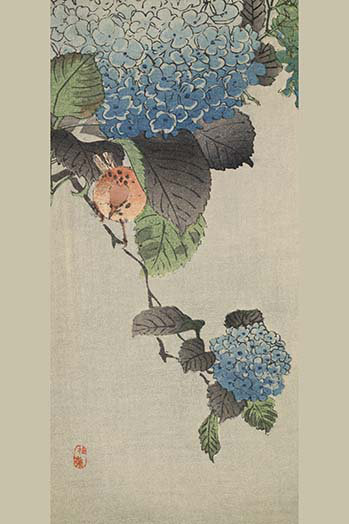 " Small Bird And Hydrangea ", 30" H x 20" W