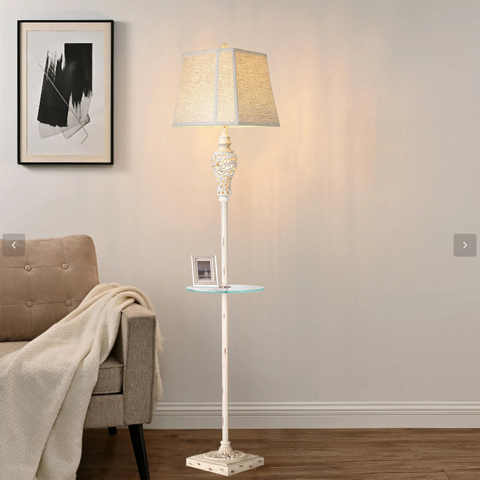 Darby Home Co Rustic Floor Lamp With Night Light & Glass Tray - Vintage ...