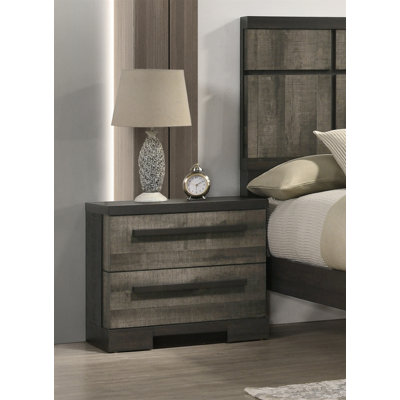 1Pc Contemporary 2-Drawer Nightstand Brown Grey Finish Wooden Bedroom Furniture