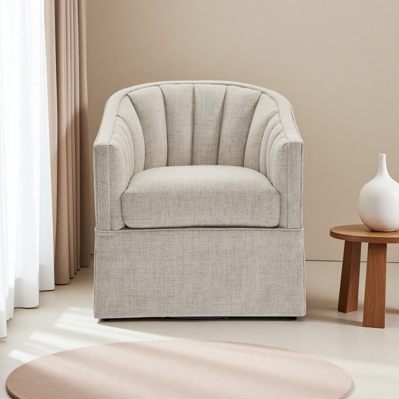 Fauteuil d'appoint pivotant avec jupe Solitude, Ivoire ivoire