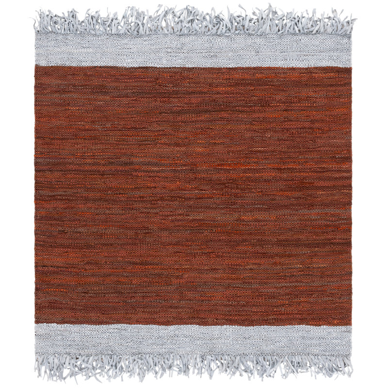 Tapis abstrait en cuir tissé à la main Keaun, Carré 6 pi
