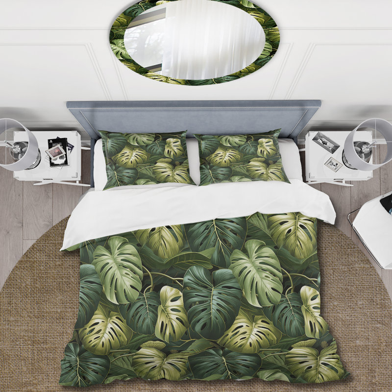 Ensemble de housse de couette à motif tropical Monstera Mirage, Housse de couette pour très grand lit et 2 très