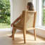 Chaise d'appoint Farmhouse Rustic - Chaise de salle à manger en bois massif durable avec siège rembourré en lin et accoudoirs décoratifs-1860377997