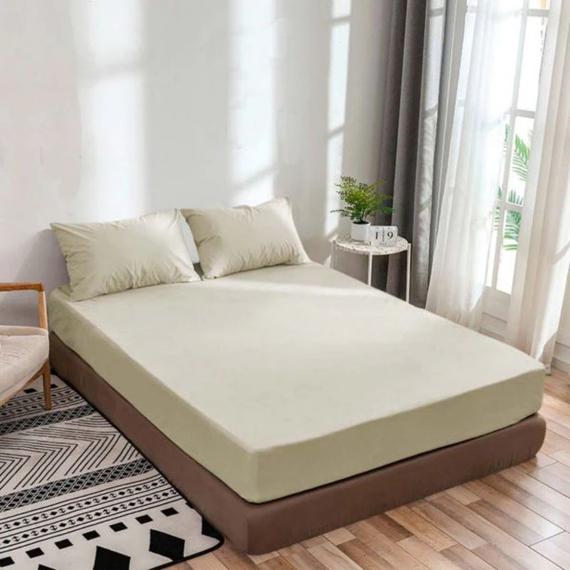 400TC Sateen Solid Cotton Fitted Sheet Fits Upto 20" Deep Pocket, Full Fitted Sheet, Ivory