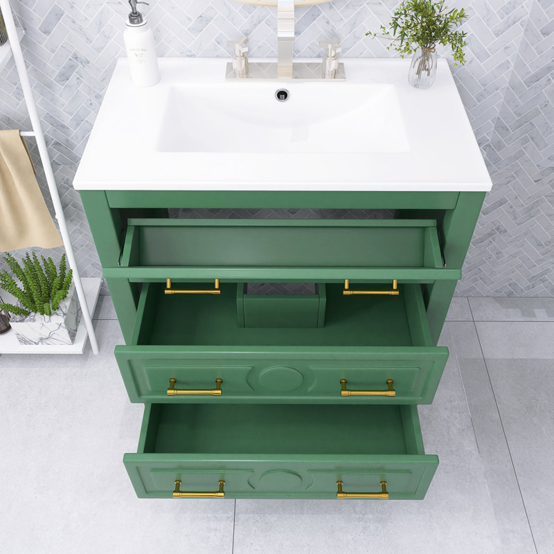 Meuble-lavabo autoportant moderne 30 po avec lavabo en céramique