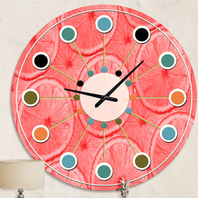 Coral Grapefruit Slices - Mid-Century Modern wall clock