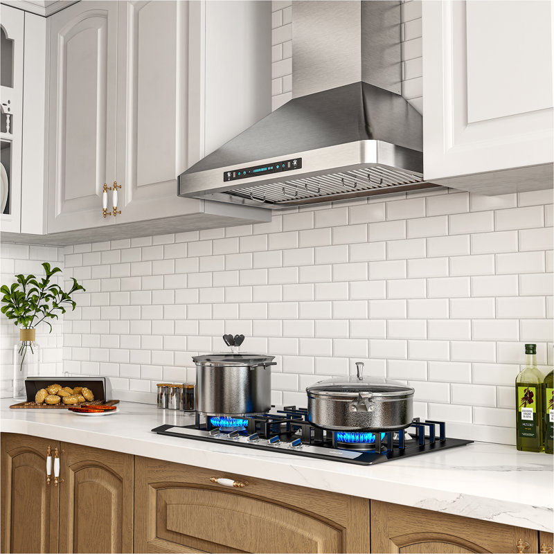Hotte de cuisine murale 36 pouces, 900 pi³ / min, convertible au mur, en acier inoxydable, silencieuse, à 4 vitesses, avec contrôle tactile et panneau tactile avec lumières DEL