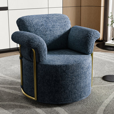 Fauteuil d'appoint rotatif bleu à 360 degrés, tissu doux et rayé, conception ergonomique, revêtement de peau pivotant facile à assembler, support, à nettoyer