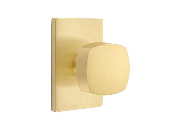 Ensemble de mortaise intérieure Emtek Passage avec rosette rectangulaire moderne et bouton Freestone (RH), Laiton satiné