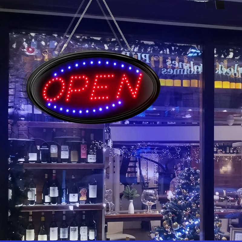 LED Open Sign, Bright High Visibility Advertisement Board Electric Display Sign Flashing Light for Business Walls Window Shop Bar Hotel, Two Modes, 19"x10"