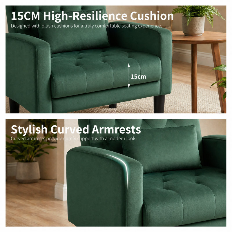 Upholstered Armchair, Green Velvet, 1