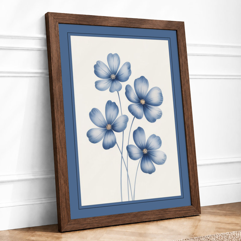 Blue Flowers Botanical - Framed Print, Walnut, A3 - 42.0 x 29.7 cm