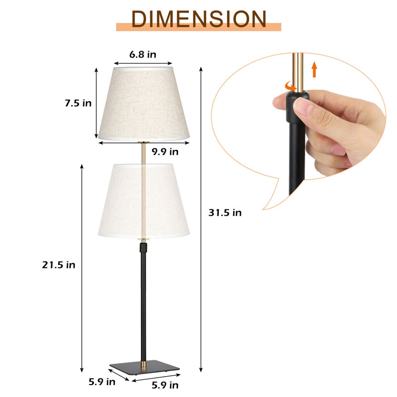 Ensemble de 2 lampes de table réglables à côté d'une lampe pour le salon