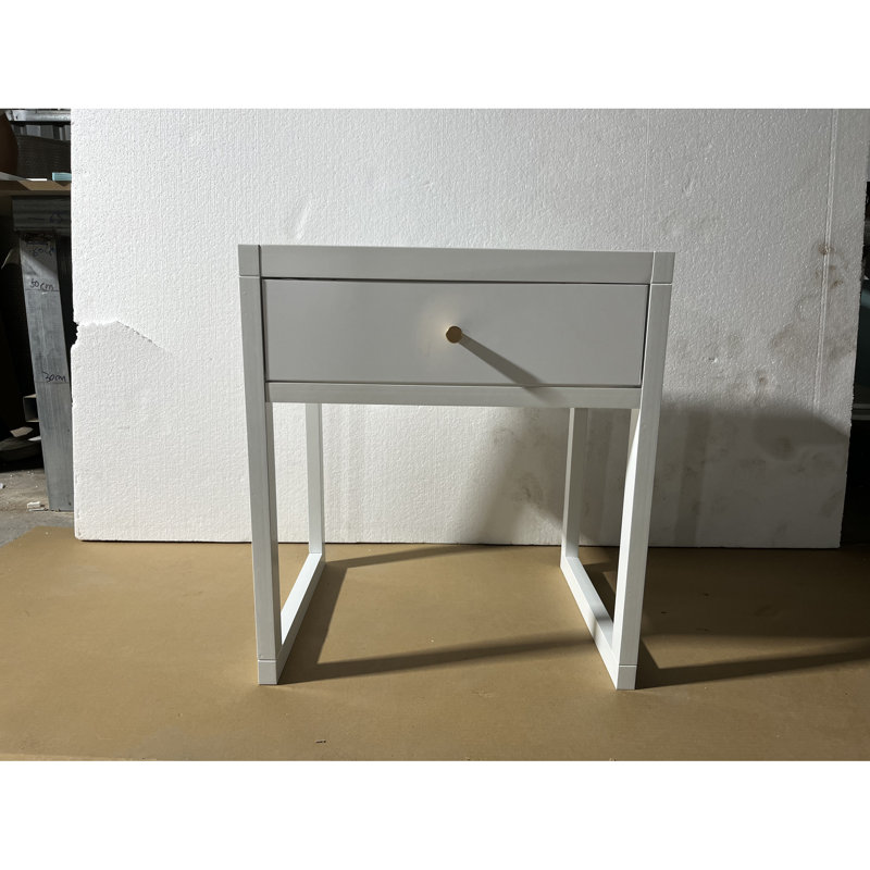 Modern White Nightstand With Drawer, Minimalist Bedside Table With Wood Knob, Compact End Table For Bedroom, Apartment, Or Small Spaces, Easy Assembly