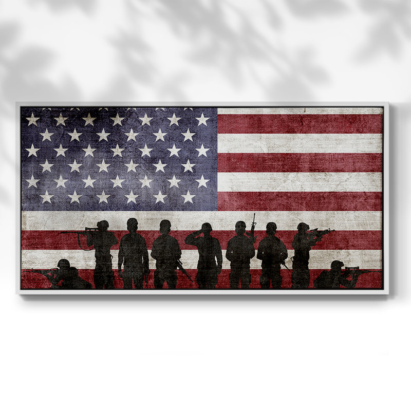 Soldier Flag- Framed Gallery -Ready to Hang, 25" H x 49" W, White