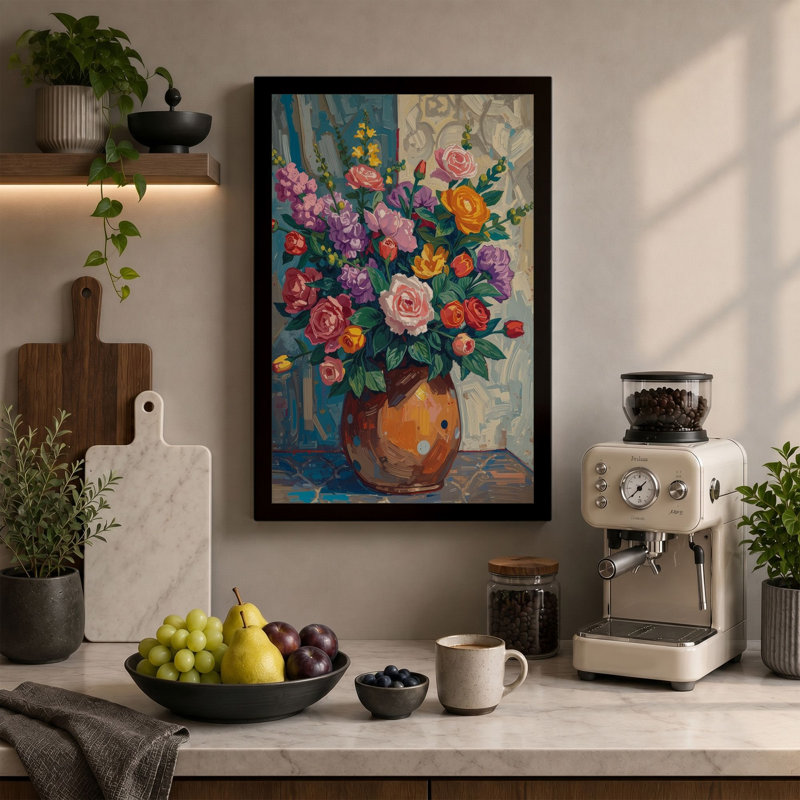 Terracotta Roses Botanical - Wrapped Canvas, 18x12 - 45.7 x 30.5 cm, Terracotta Border