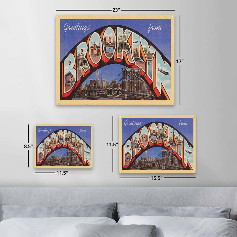 «Greetings From Brooklyn» sur reproduction métallique, H 11,5 po x l 15,5 po x P 0,04 po