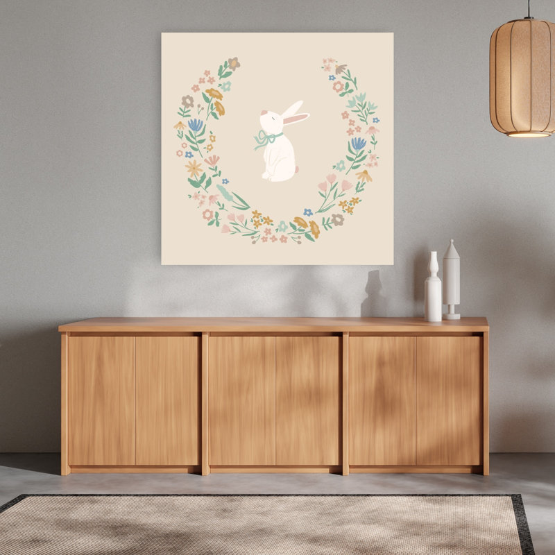 «Flower Bunny», fantaisiste, lapin, printemps, forêt, impression murale, H 48 po x l 48 po