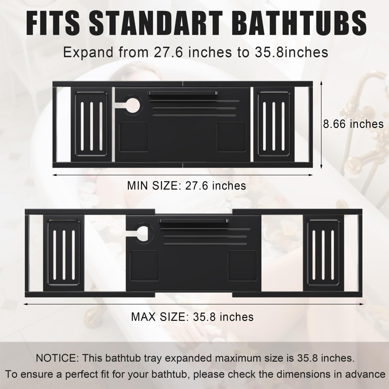 Plateau pour baignoire, plateau de bain extensible en bambou, pliable, noir, Noir