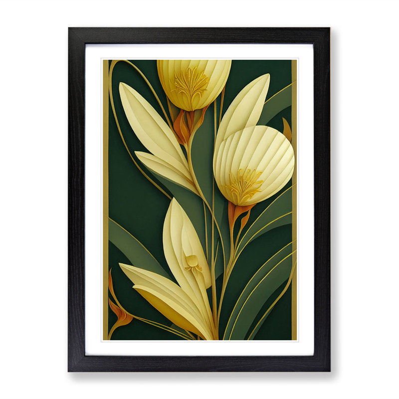 Classical Flower No.1 - Single Picture Frame Print, Black, 64cm H x 46cm W x 2cm D