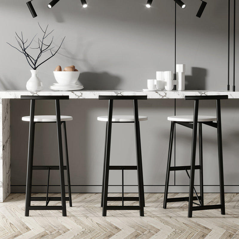 Ensemble de 3 tabourets de bar avec dossier pour la salle à manger (noir et blanc) avec tabourets de bar et îlot de cuisine