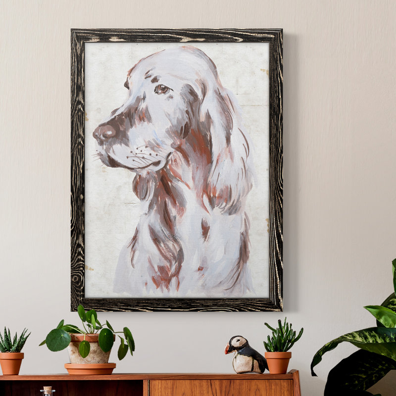 «Sitting Dog III», peinture sur toile encadrée, Cadre noir, H 31 po x l 44 po x P 1 po