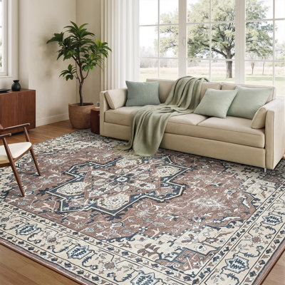 8'X10' Washable Rug, Non-Slip, Stain Resistant, Vintage Area Rug Brown Beige
