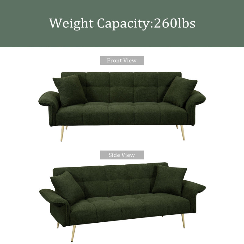 70.1 "Futon Sofa Bed, Convertible Double Sofa Bed, Green