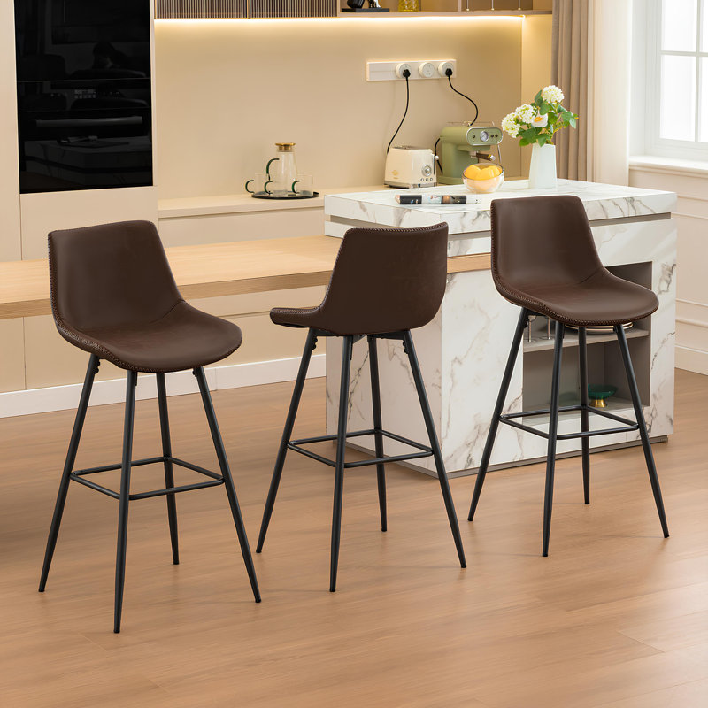 Tabouret de comptoir moderne en similicuir, Tabouret de bar (siège d'une hauteur de 28 po), 3, Tanné