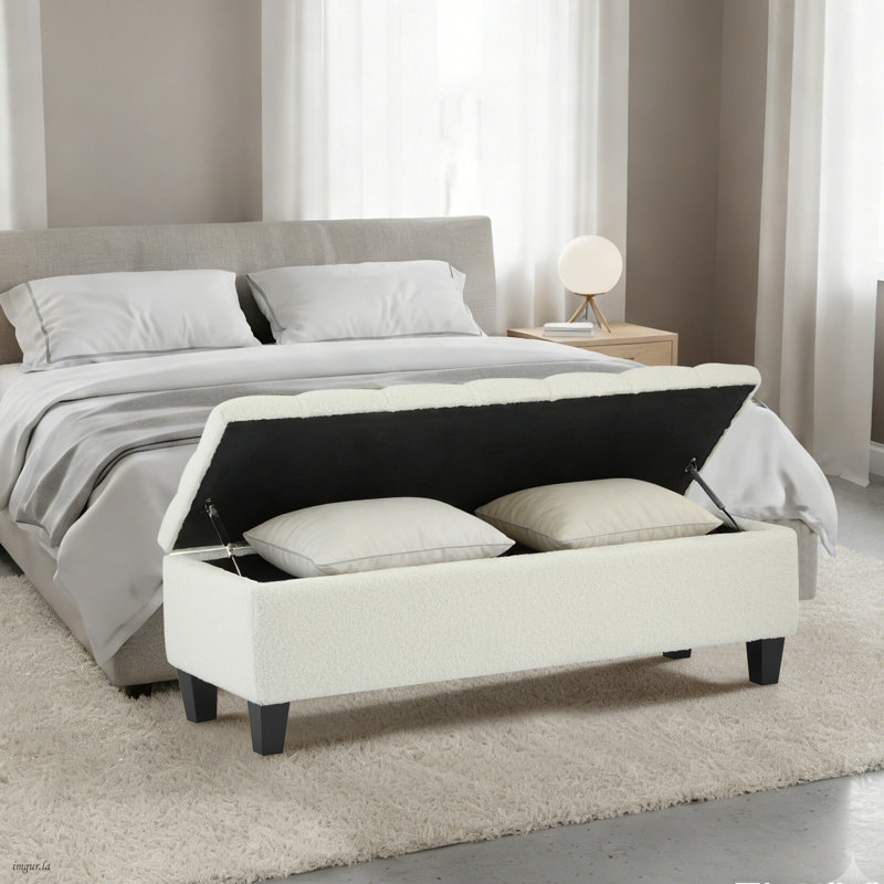 Banc de rangement avec repose-pieds Boucle, Blanc