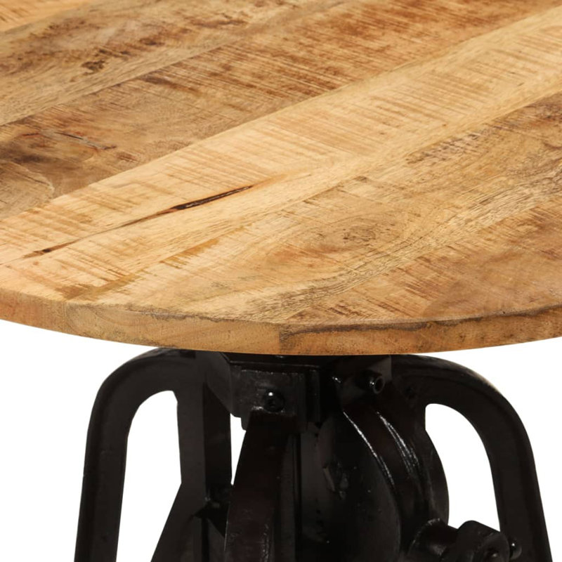 Side Table 23.6" Solid Mango Wood and Cast Iron, Brown, 24.4" H x 23.6" W x 23.6" D