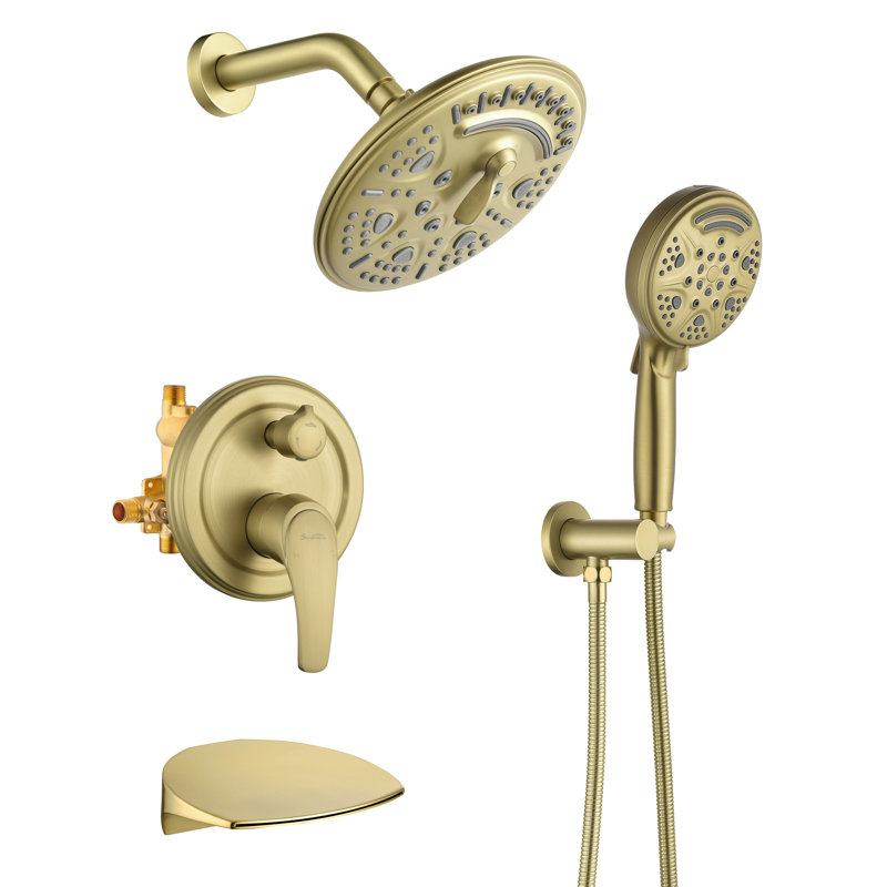 Complete Shower System with Rough in-Valve, Brushed Gold