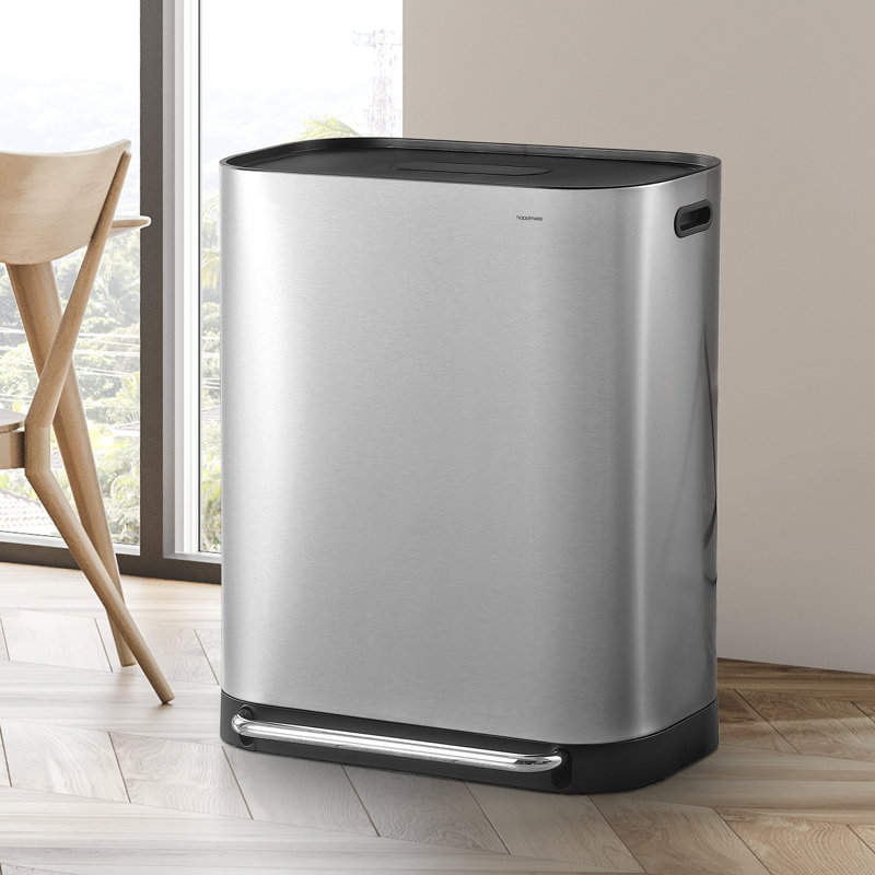 16-Gallon Stainless Steel Kitchen Trash Can with Pedal and Side Bin