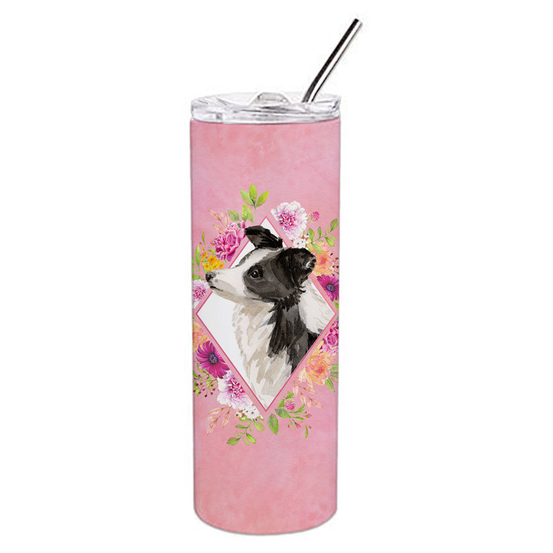 E23BF9F8391D466E9CA4F8DFEBD9A7DB de verre 20 oz à double paroi en acier inoxydable chiot, Border collie, Rose