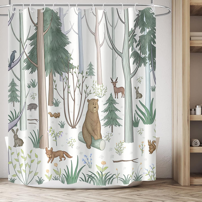 Mignon rideau de douche avec crochets Green Forest