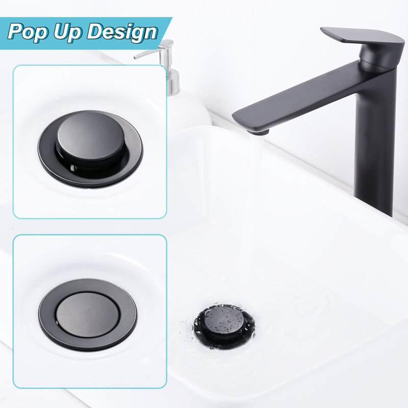 Pop Up Drain For Bathroom Sinks Without Overflow in Gold, Matte Black