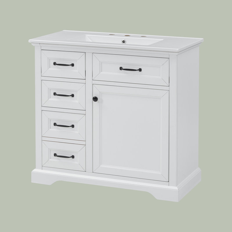 Meuble-lavabo moderne 36 "avec lavabo en céramique, Blanc
