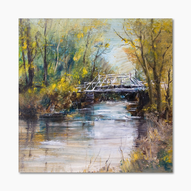 " White Bridge On Summer River " by Designart, 36" H x 36" W, Wrapped Canvas