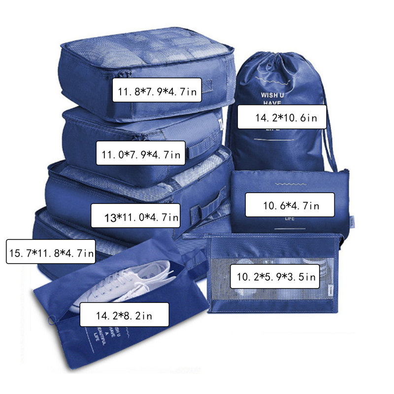 Packing Cubes 8 Sets Travel Luggage Organizers Shoe Storage Bag Convenient Packing Pouches For Travellers