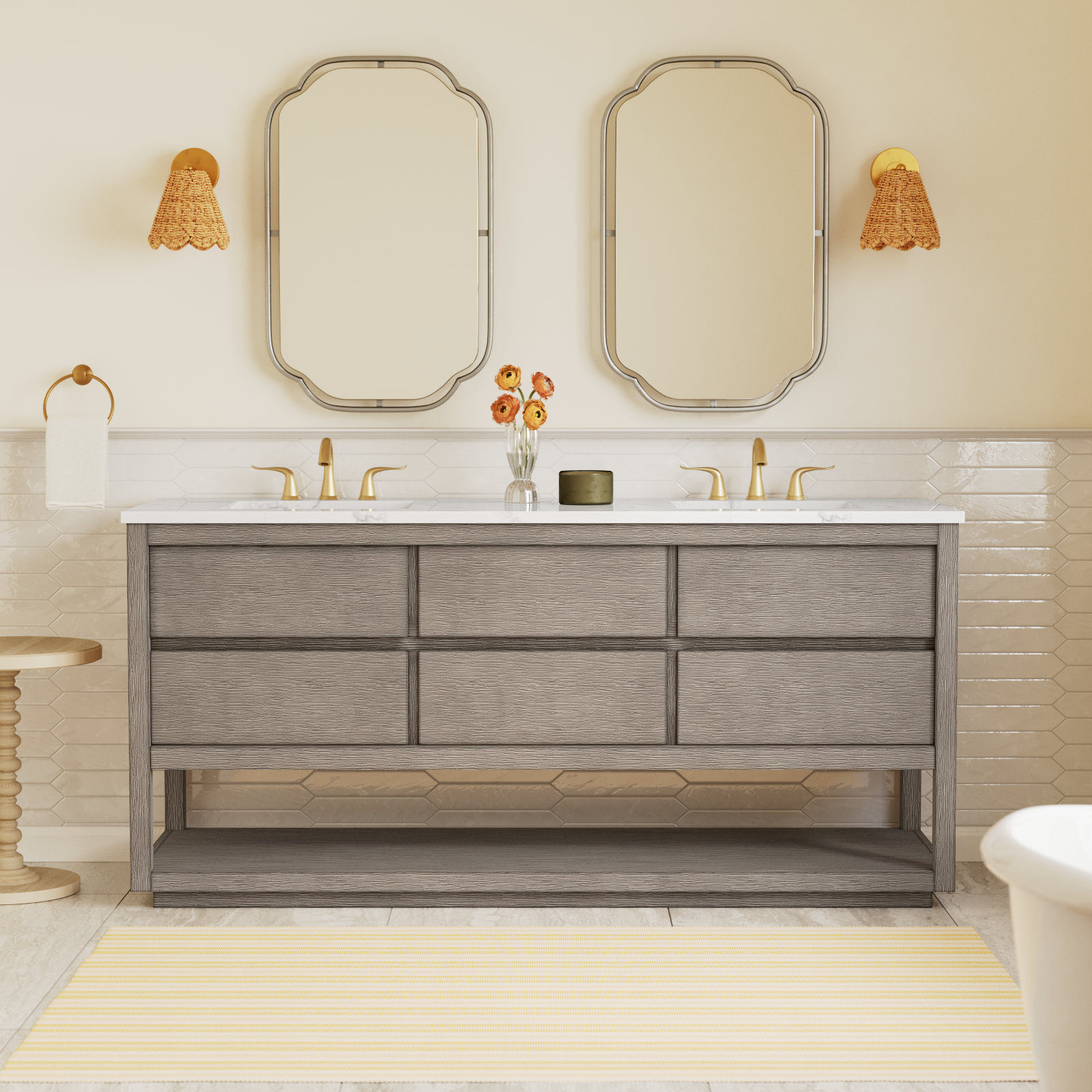 Constanta 72'' Double Bathroom Vanity, Grey Oak