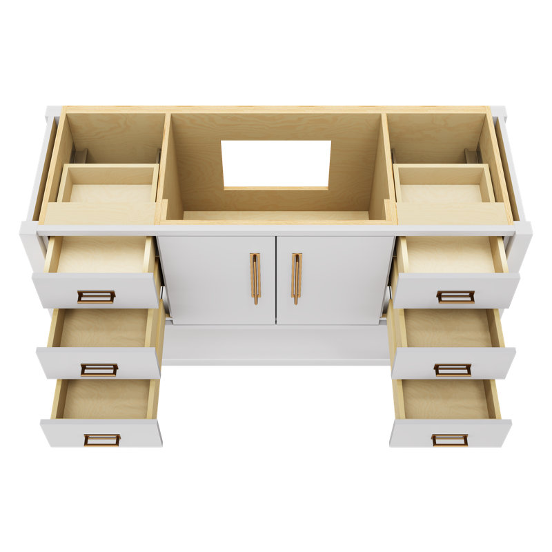 Kiawah Single Extra Wide Bath Vanity, Strong White, Satin Gold, 60"