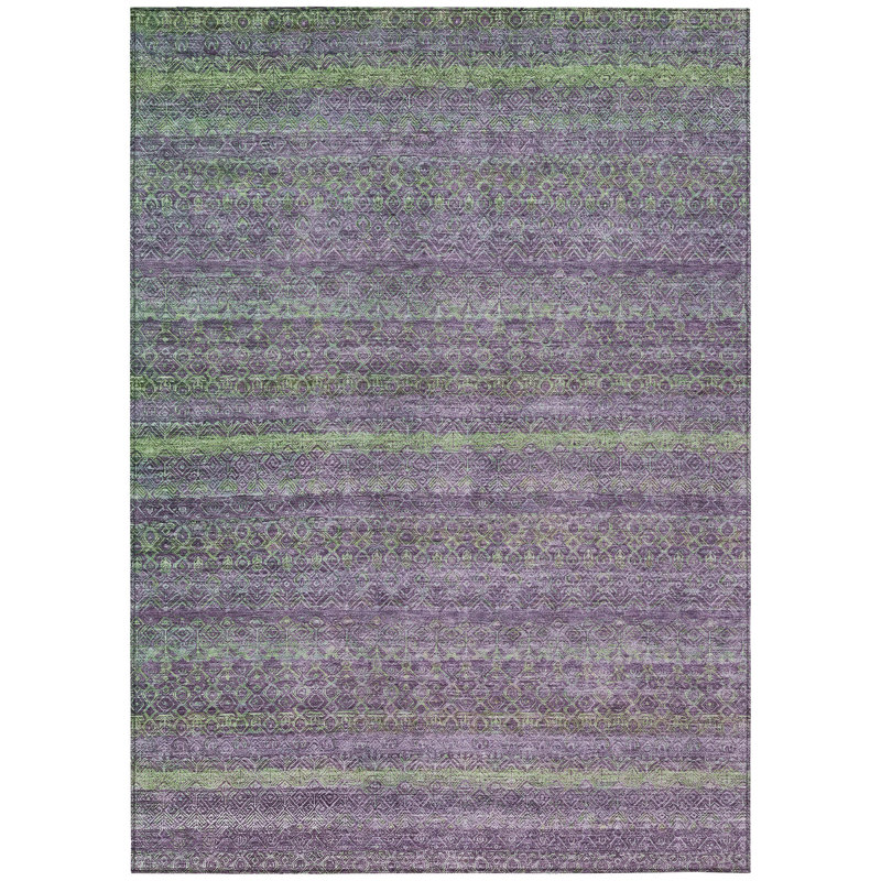 Tapis extérieur lavable rayé mauve et vert lime 5 pi x 8 pi