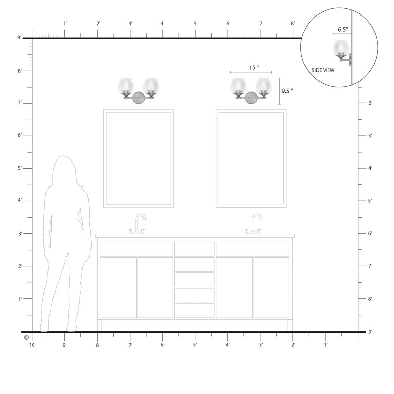 Éclairage de salle de bain à intensité variable 2 lumières Zeidan, Noir chromé