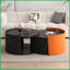 Table basse gigogne ronde noire avec plateau extensible Rangement, panneau de fibres à densité moyenne, sans assemblage Facile à nettoyer-231098650