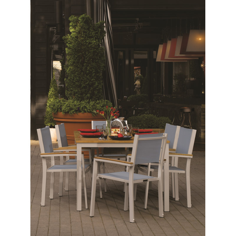 Travira Stacking Patio Dining Chair, Titanium Basketweave, Tekwood Vintage, Flint