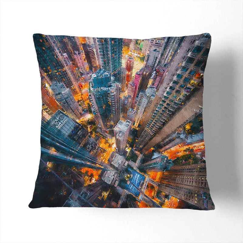 Looking Down on Hong Kong Painting Cushion with Filling, 55cm H x 55cm W x 20cm D, Black